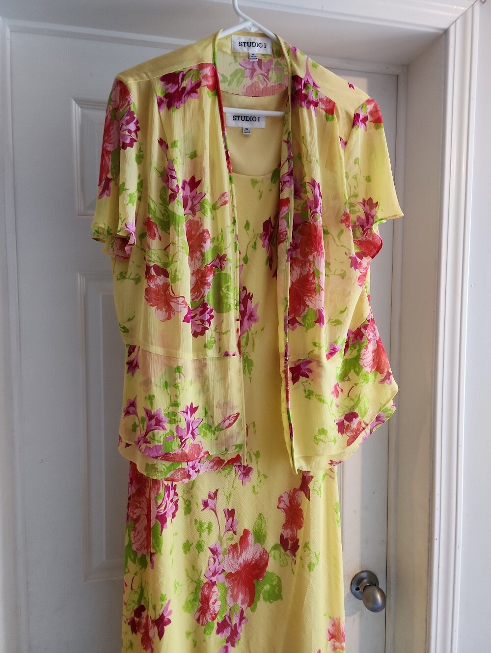 Studio 1 Yellow Floral Two-Piece Slip Dress Set Floral Sheer Y2k Fairy Boho